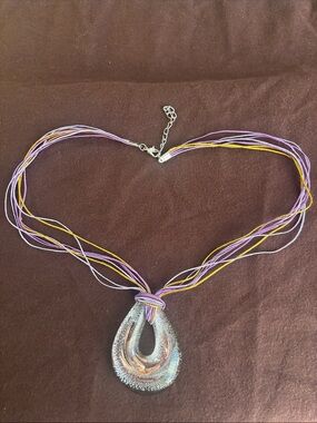 Multistrand Purple & Gold Pendant Necklace from Italy